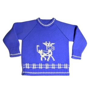 Homemade Wool Knitted 80s Boy's 3T Vintage Cow‎ Sweater Preppy Cottage Farm